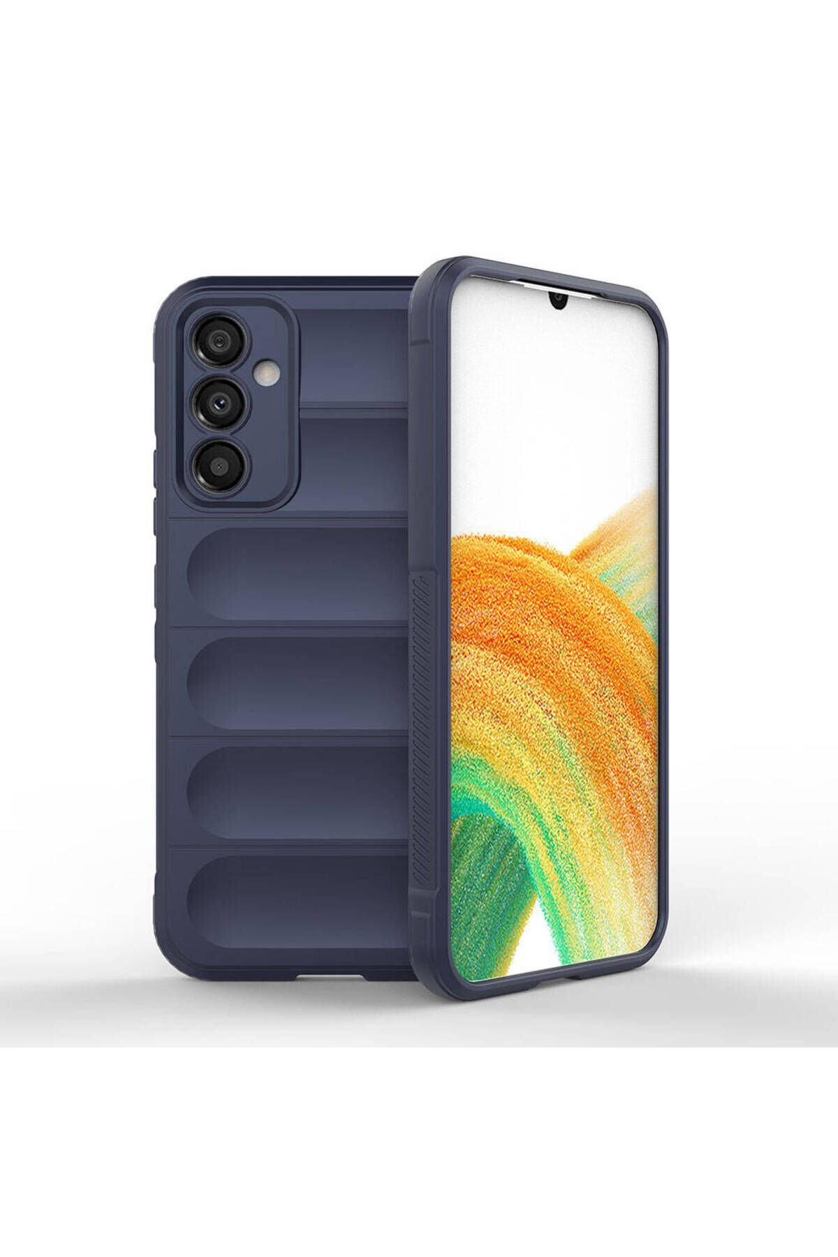 Galaxy A34 Kılıf Esnek TPU Oyuklu Arka Yüzey Tasarımlı BSAY Etnik Silikon Kapak - Kırmızı Lacivert