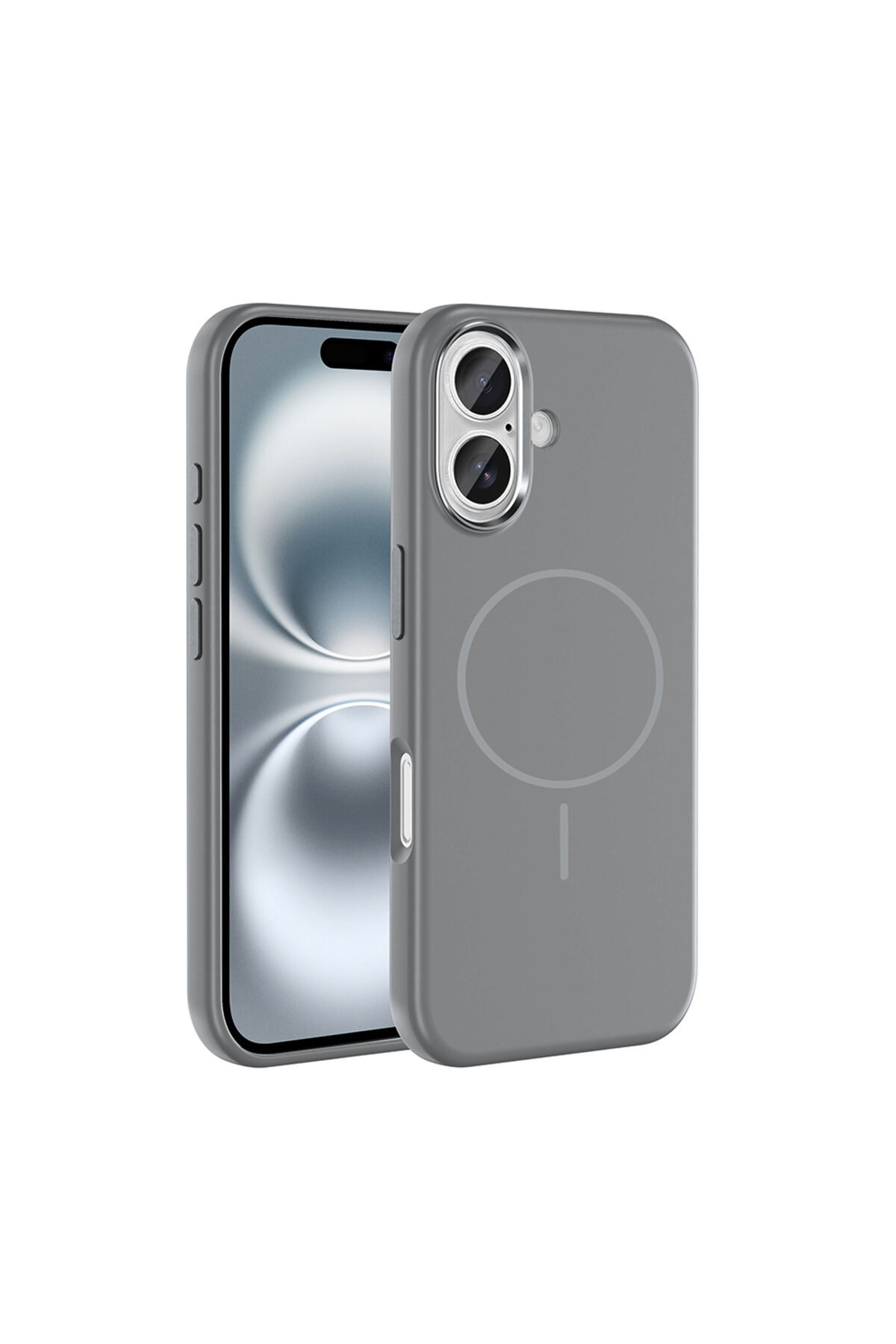iPhone 16 Kılıf M-Safe Şarj Özellikli Metal Kamera Çerçeveli Zore Edi Silikon Kapak - Titanyum-Gri Gri