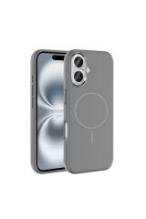 iPhone 16 Kılıf M-Safe Şarj Özellikli Metal Kamera Çerçeveli Zore Edi Silikon Kapak - Titanyum-Gri Altın