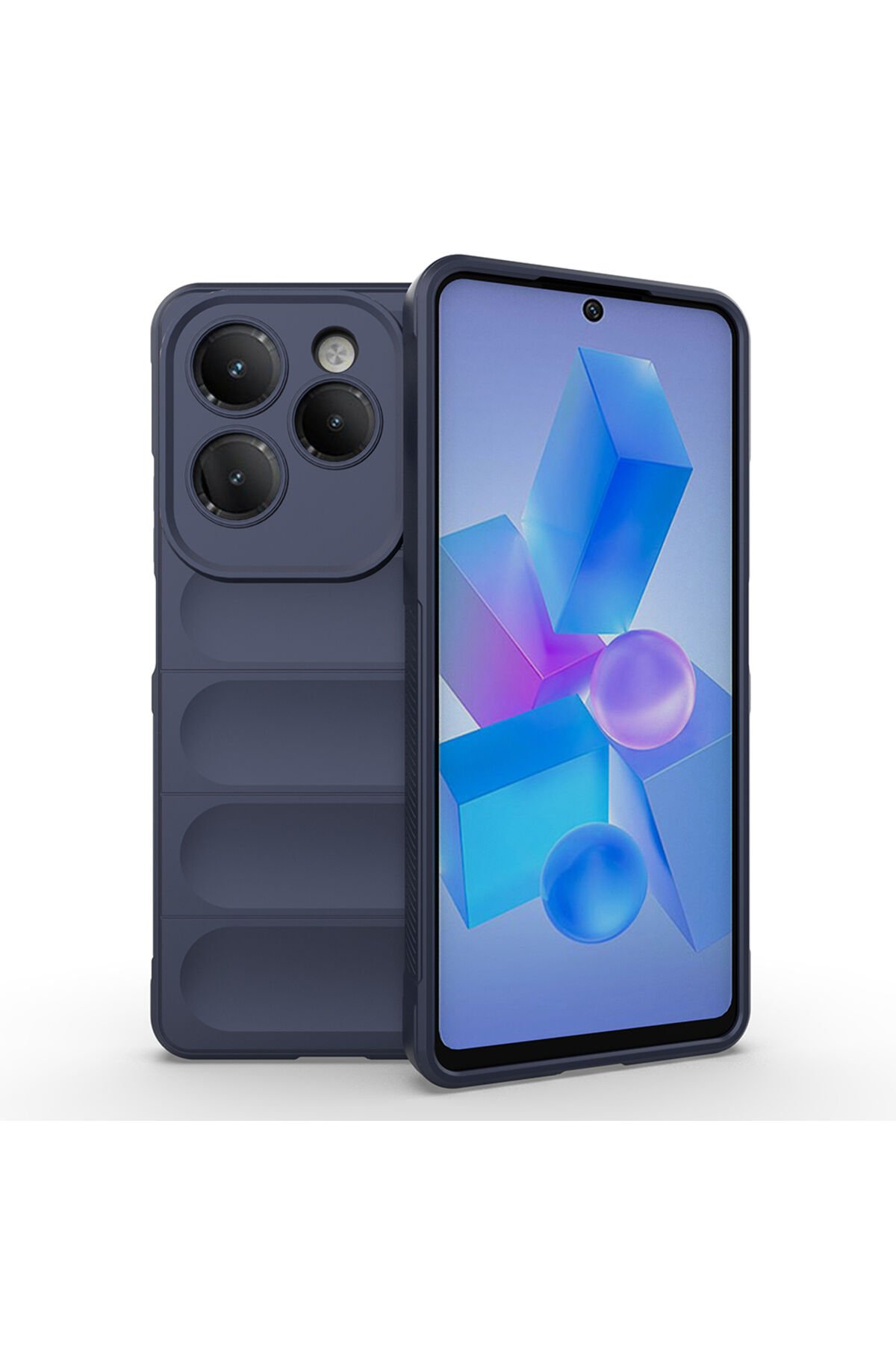 İnfinix Hot 40 Kılıf Esnek TPU Oyuklu Arka Yüzey Tasarımlı BSAY Etnik Silikon Kapak - Siyah Lacivert