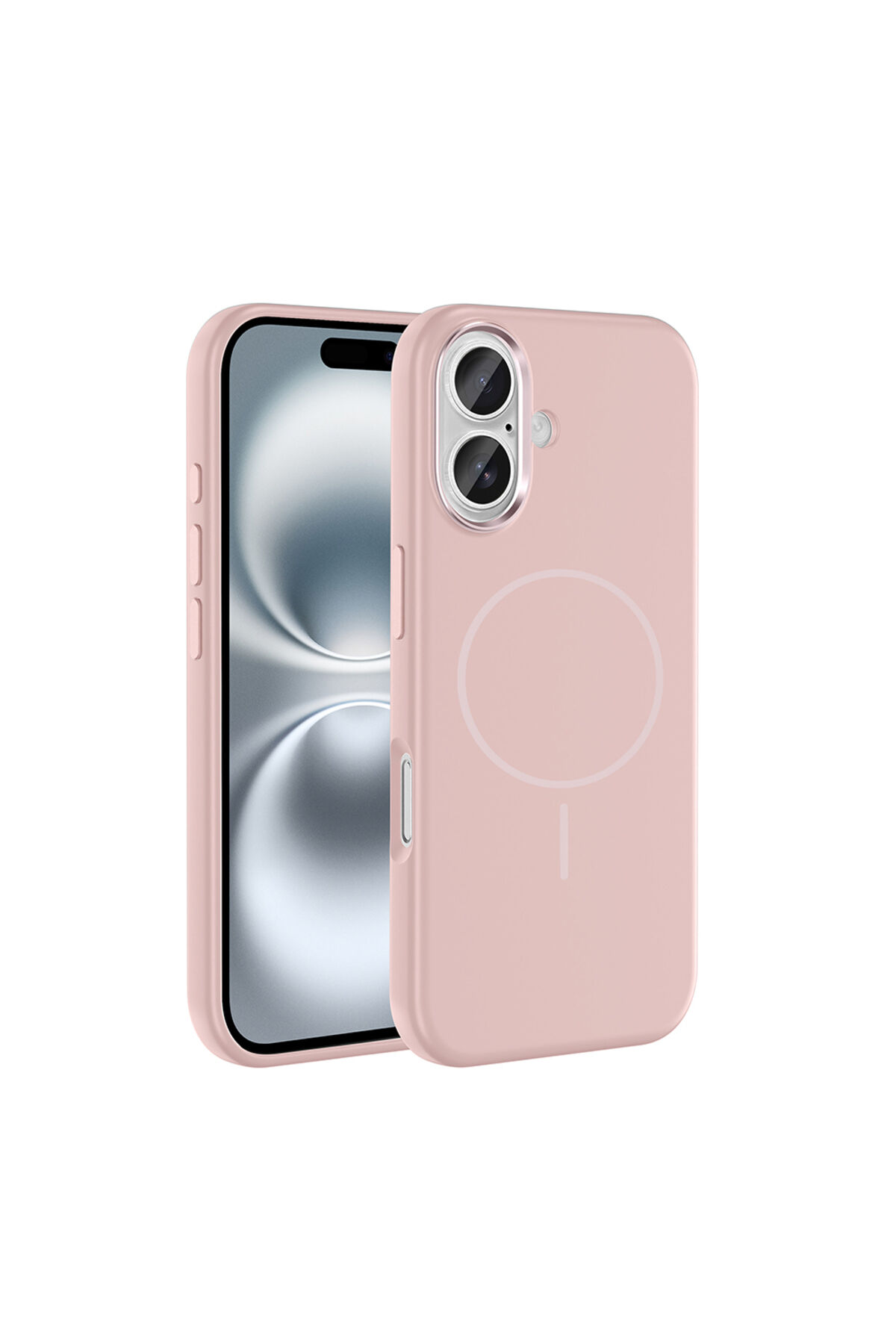 iPhone 16 Kılıf M-Safe Şarj Özellikli Metal Kamera Çerçeveli Zore Edi Silikon Kapak - Titanyum-Gri Altın