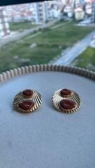 Taş Detaylı Varyantlı Vintage Gold Küpe Kahverengi