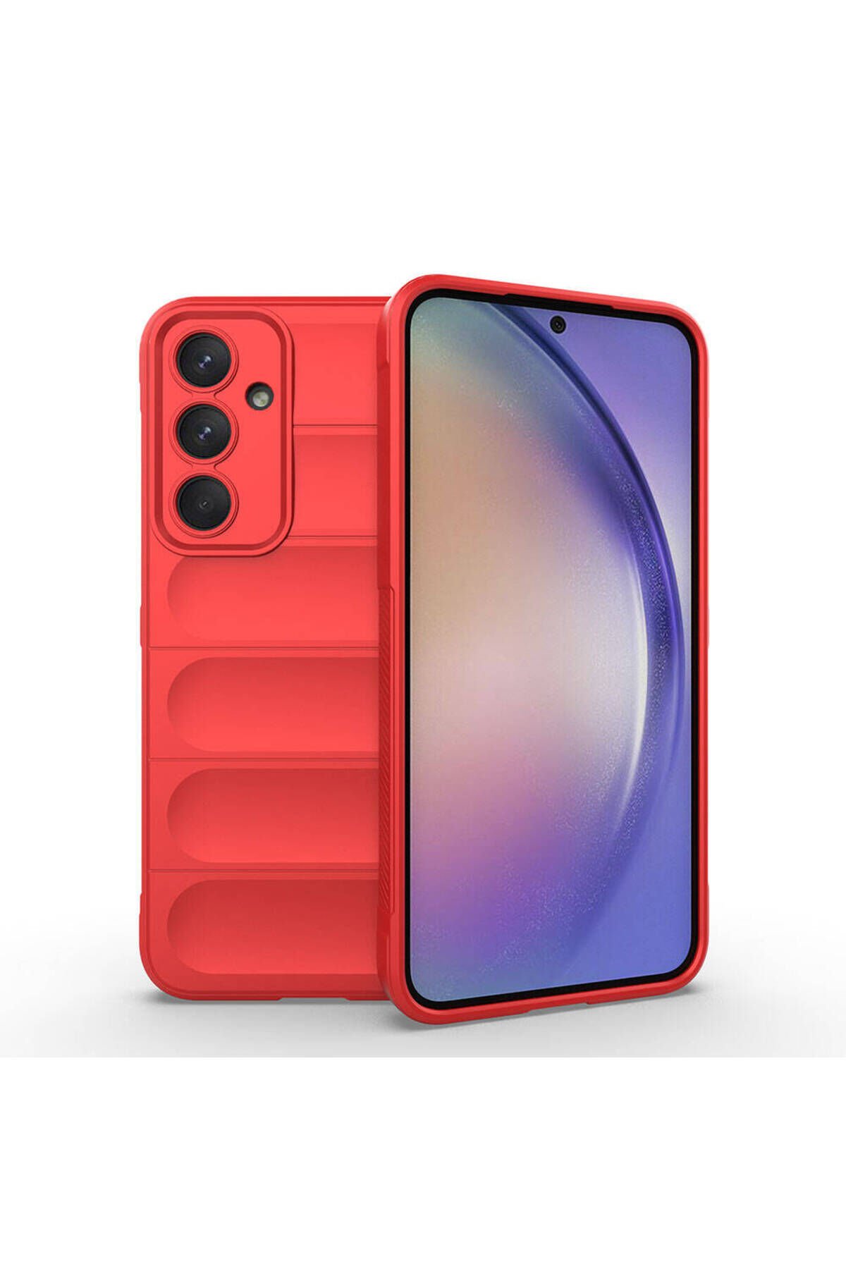 Galaxy A35 Kılıf Esnek TPU Oyuklu Arka Yüzey Tasarımlı BSAY Etnik Silikon Kapak - Lacivert Kırmızı