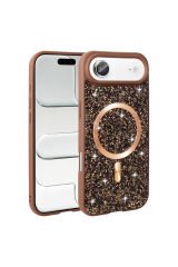 iPhone 17 Air Kılıf Pırlanta Tasarımlı M-safe Şarj Özellikli BSAY Mozaik Silikon Kapak - Titanyum-Gr