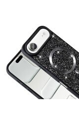 iPhone 17 Air Kılıf Pırlanta Tasarımlı M-safe Şarj Özellikli BSAY Mozaik Silikon Kapak - Titanyum-Gr