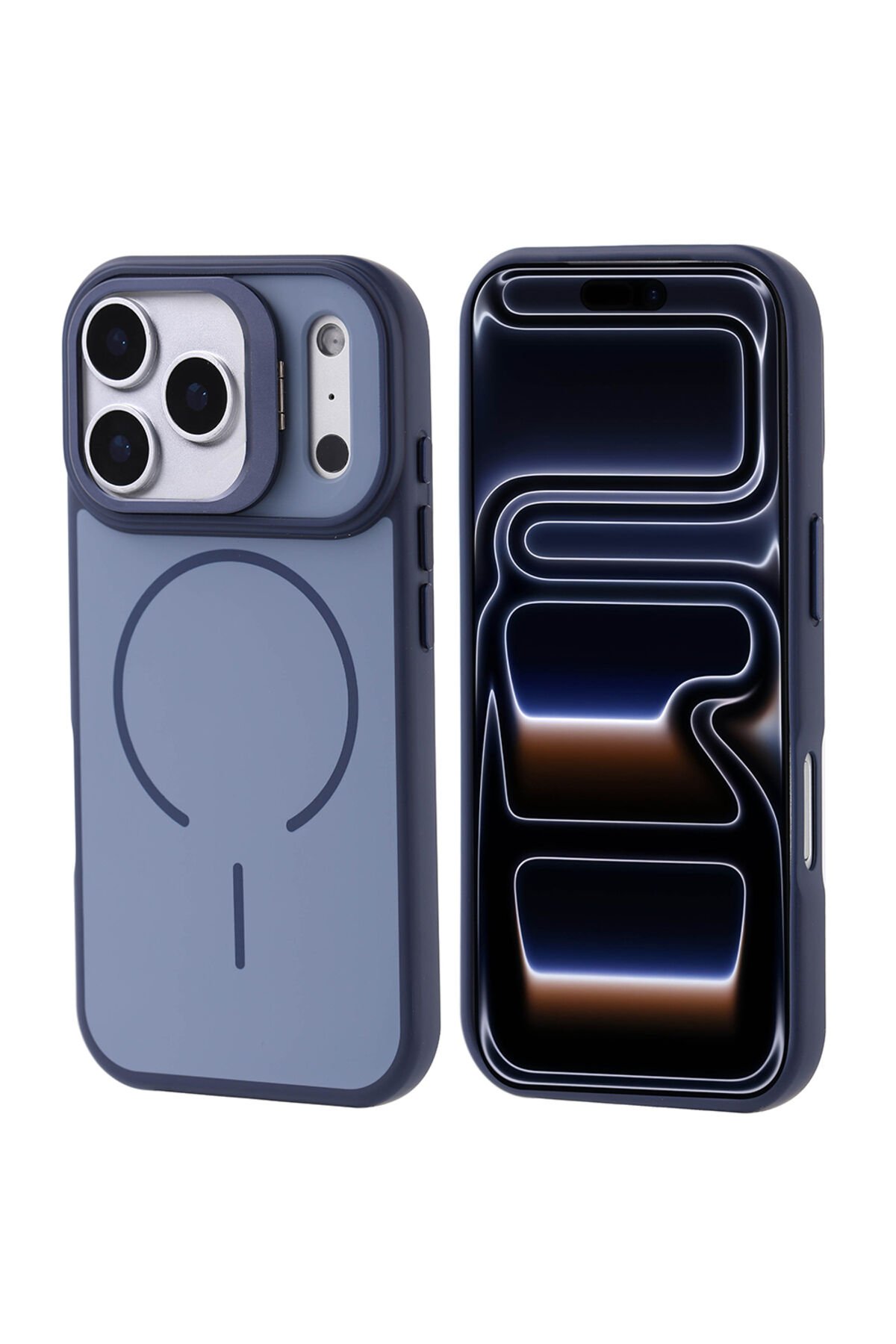 iPhone 17 Pro Kılıf M-safe Şarj Özellikli Kamera Standlı BSAY Notron Kapak - Lacivert Lacivert
