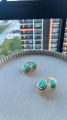 Taş Detaylı Varyantlı Vintage Gold Küpe Turkuaz