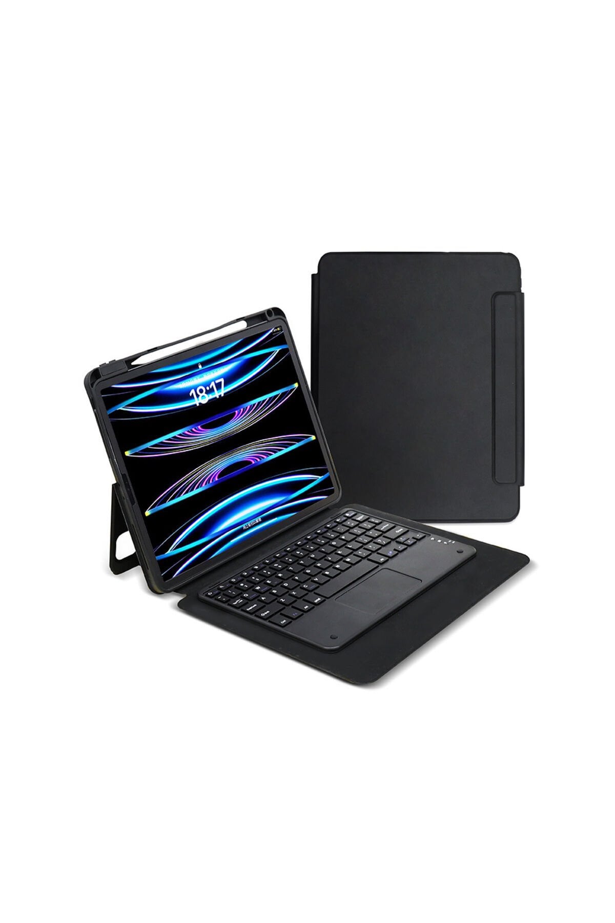 iPad Pro 13 2024 GZGN Border Keyboard Bluetooh Bağlantılı Standlı Klavyeli Tablet Kılıfı - Siyah Siyah