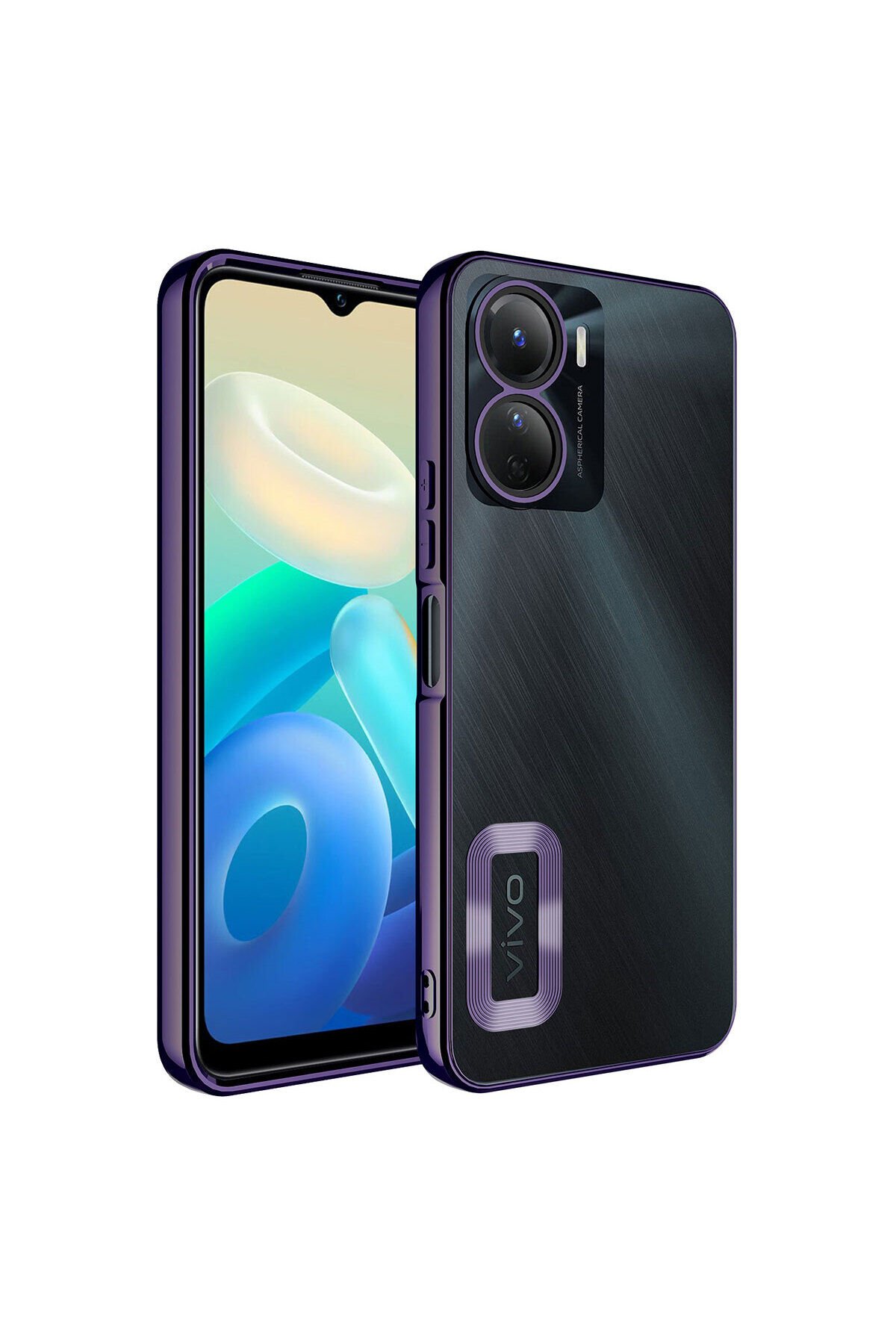 Vivo Y16 Kılıf Kamera Korumalı Logo Gösteren BSAY Omega Kapak - Lila Derin Mor
