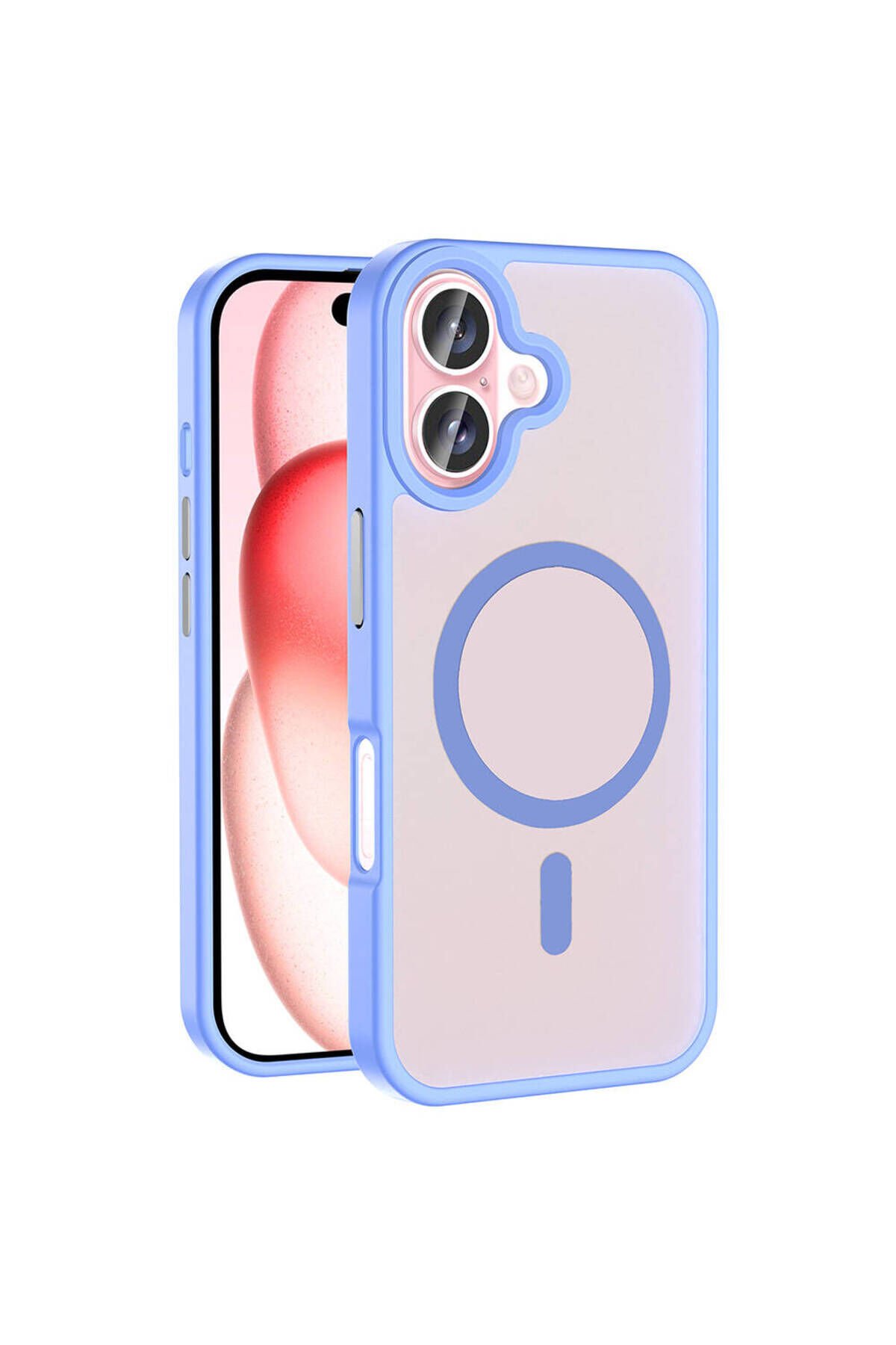 iPhone 16 Plus Kılıf Magsafe Şarj Özellikli Mat Arka Yüzey BSAY Sio Kapak-Rose Gold Lila