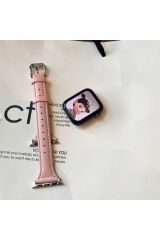 Watch 44mm Uyumlu KRD-28 Deri BSAY Kordon-Pembe Siyah