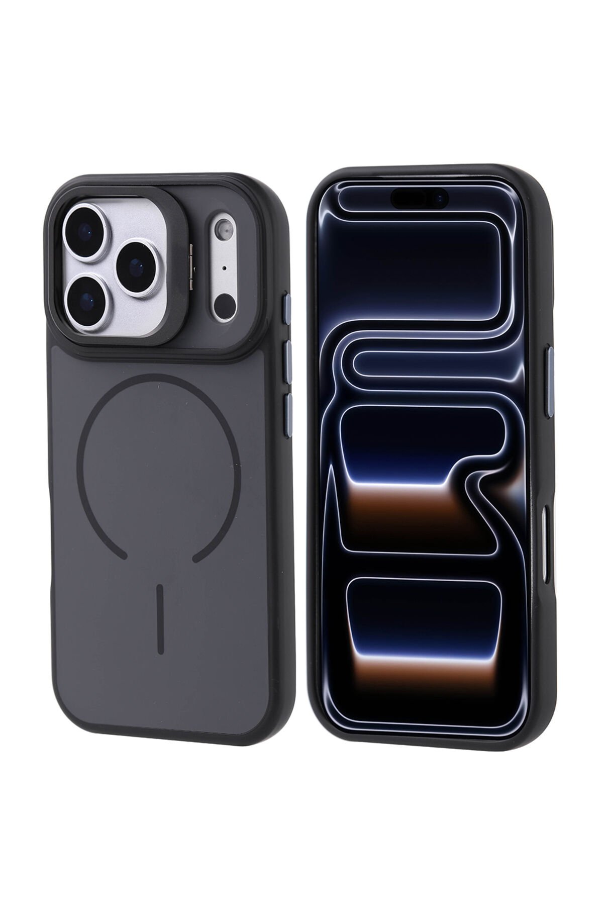 iPhone 17 Pro Kılıf M-safe Şarj Özellikli Kamera Standlı BSAY Notron Kapak - Lacivert Siyah