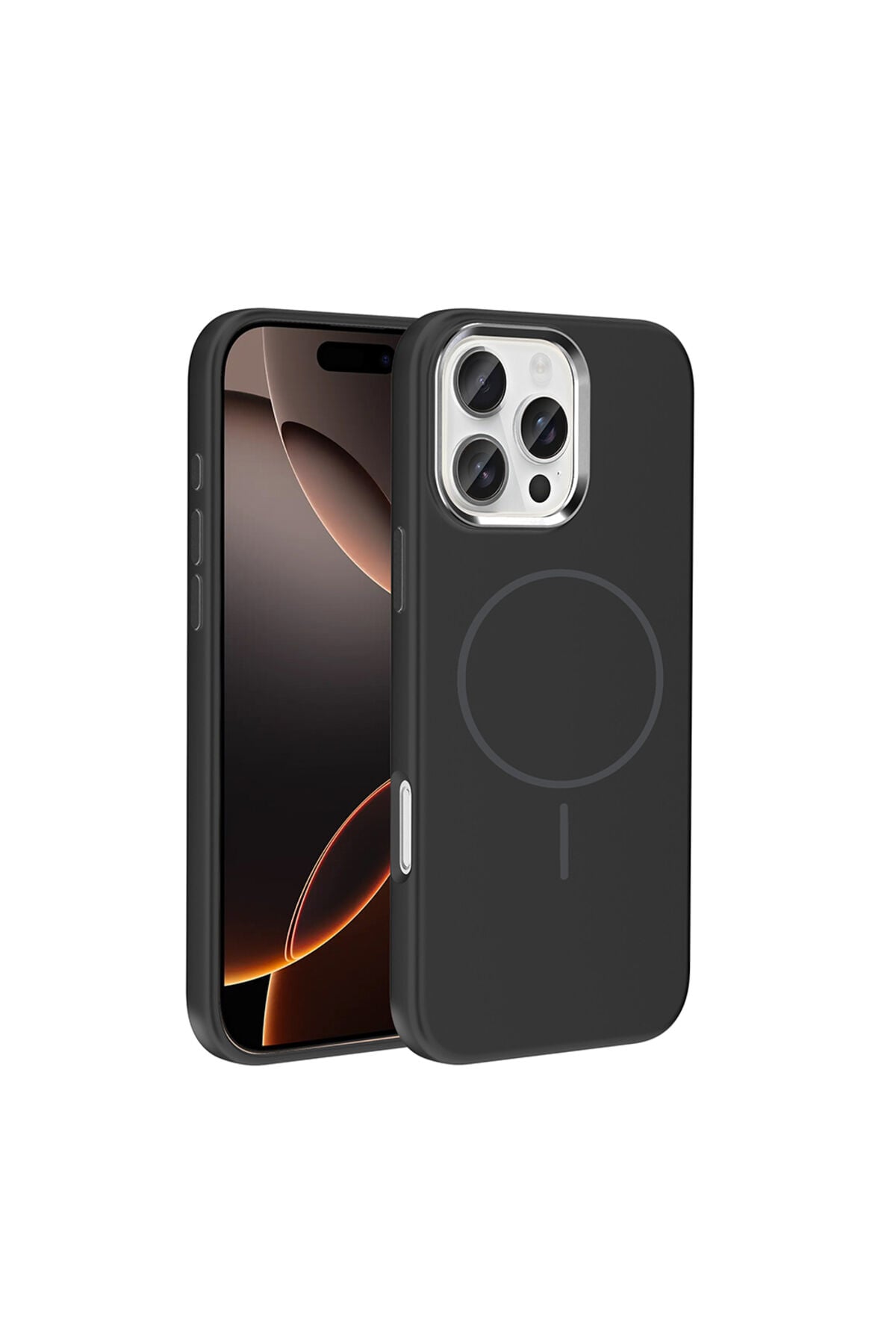 iPhone 16 Pro Max Kılıf M-Safe Şarj Özellikli Metal Kamera Çerçeveli Zore Edi Silikon Kapak - Siyah Siyah
