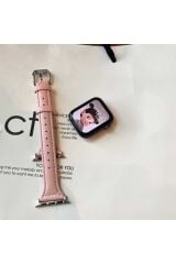 Watch 44mm Uyumlu KRD-28 Deri BSAY Kordon-Pembe Beyaz