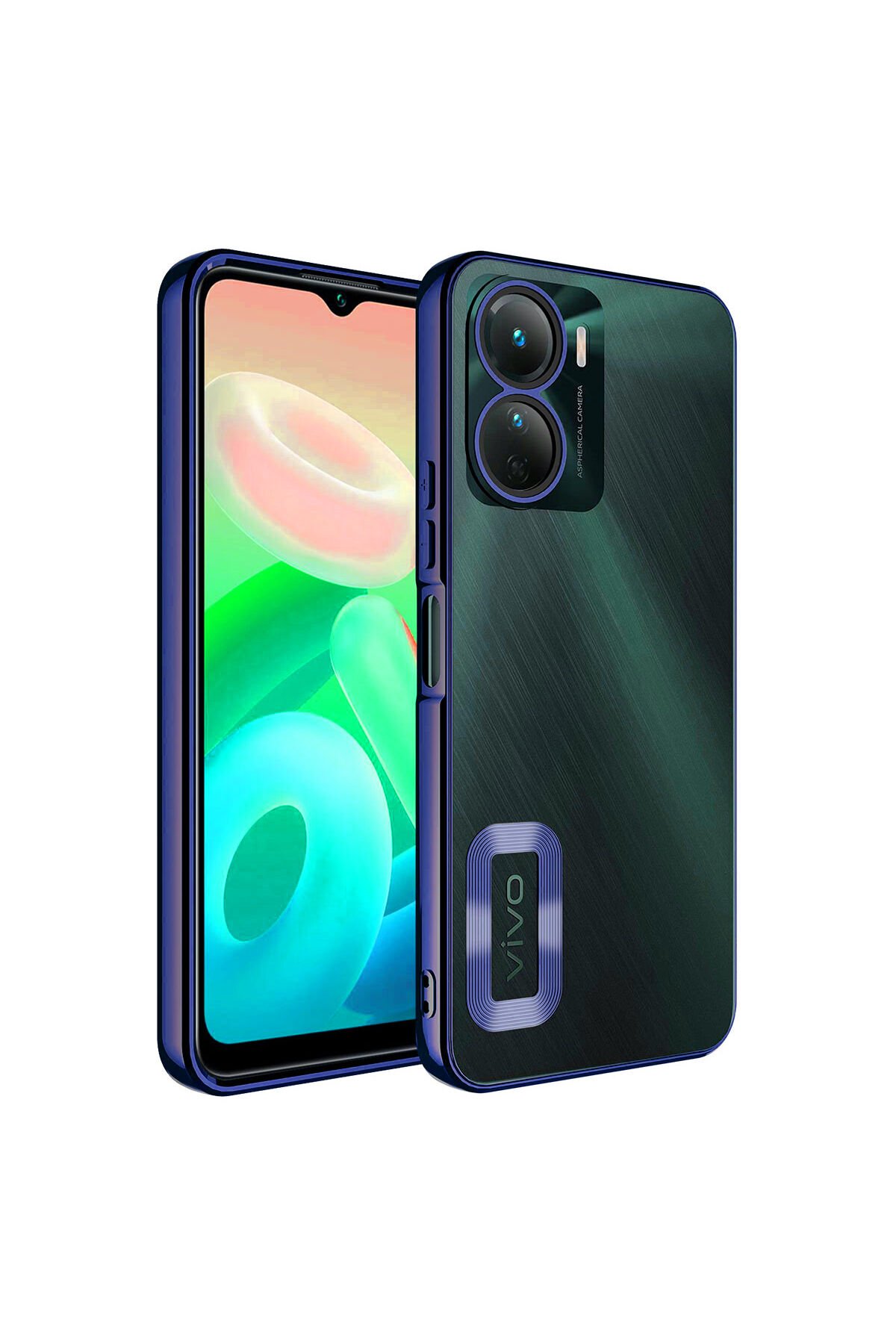 Vivo Y16 Kılıf Kamera Korumalı Logo Gösteren KLFK Omega Kapak - Sierra Mavi Lacivert