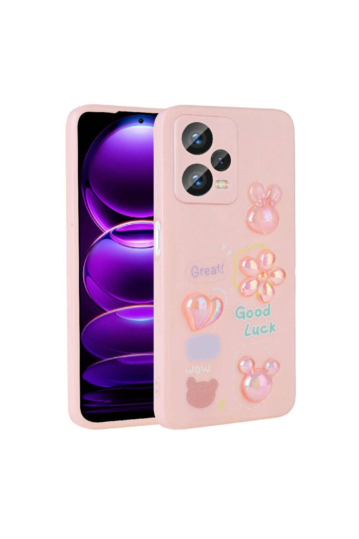 Redmi Note 12 Pro Plus 5G Kılıf Kabartma Figürlü Parlak BSAY Toys Silikon Kapak - Pembe Pembe