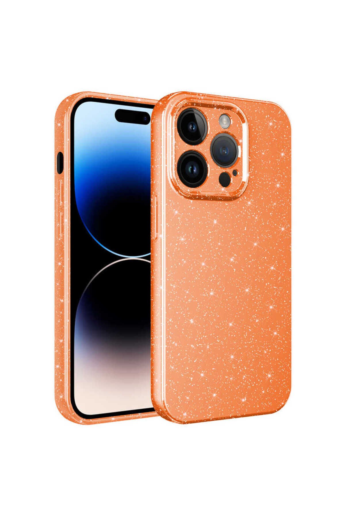 iPhone 14 Pro Max Uyumlu Kamera Korumalı Simli Lüks BSAY Koton Kılıf-Turuncu