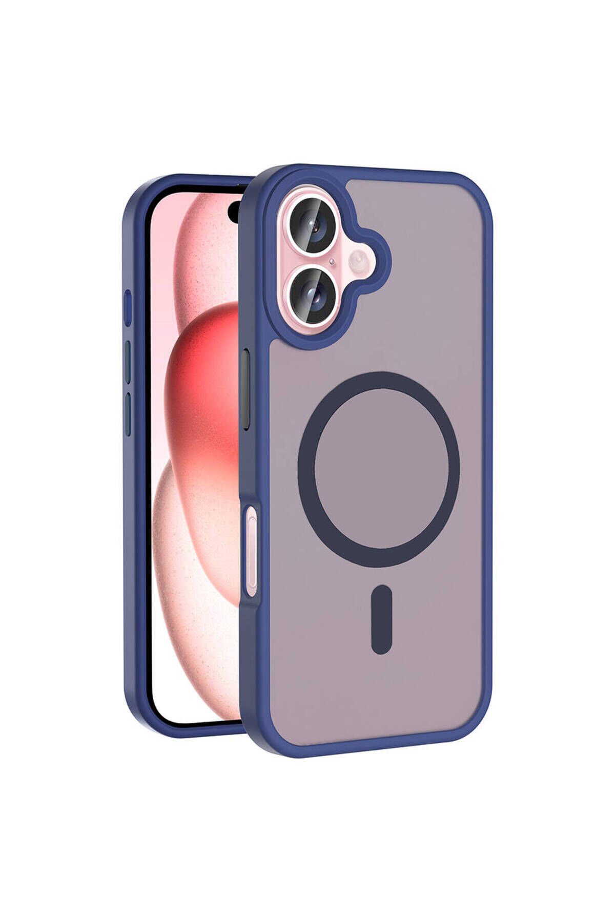 iPhone 16 Plus Kılıf Magsafe Şarj Özellikli Mat Arka Yüzey BSAY Sio Kapak-Rose Gold Lacivert