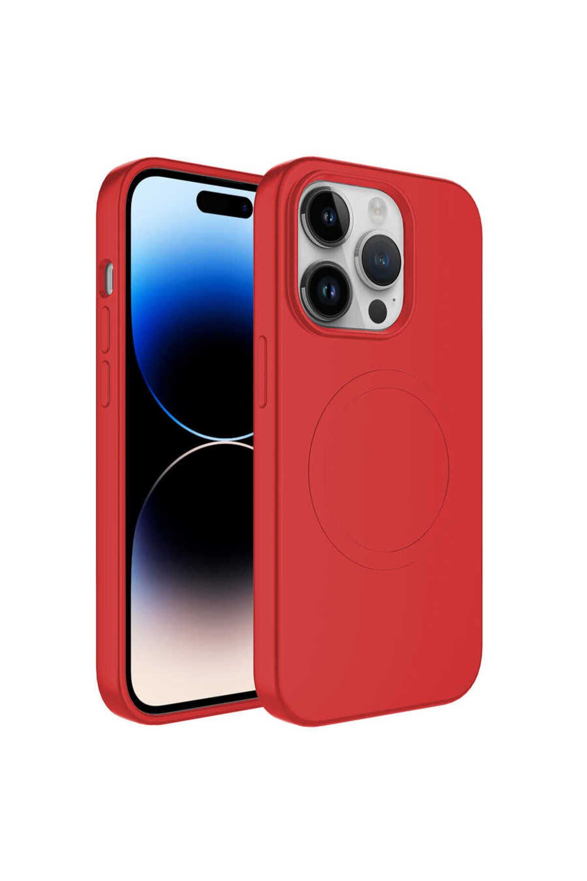 iPhone 13 Pro Uyumlu Magsafe Wireless Şarj Özellikli Pastel Renk Silikon BSAY Plas Kılıf-Mavi Kırmızı