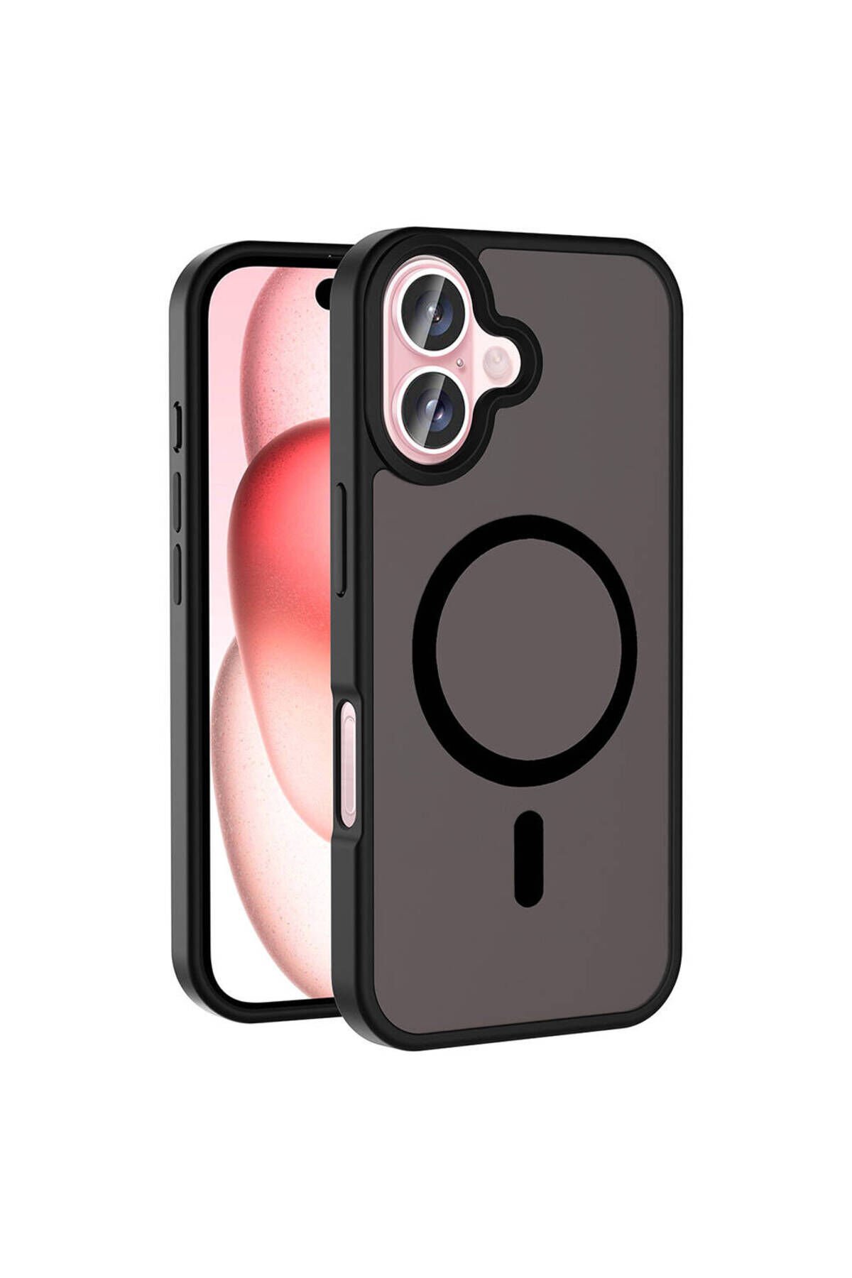 iPhone 16 Plus Kılıf Magsafe Şarj Özellikli Mat Arka Yüzey BSAY Sio Kapak-Rose Gold Siyah