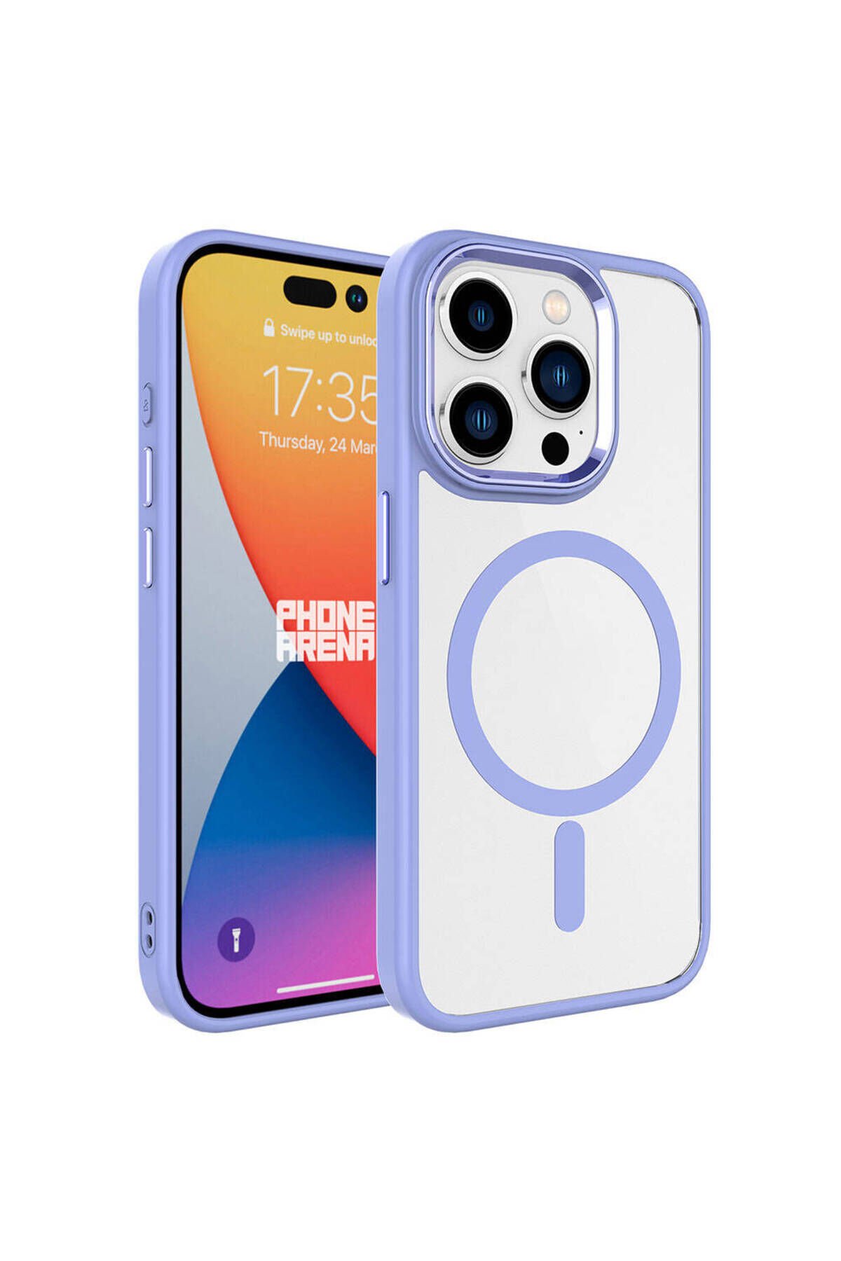 iPhone 15 Pro Uyumlu Wireless Şarj Özellikli BSAY Krom Magsafe Silikon Kılıf-Lila Lila