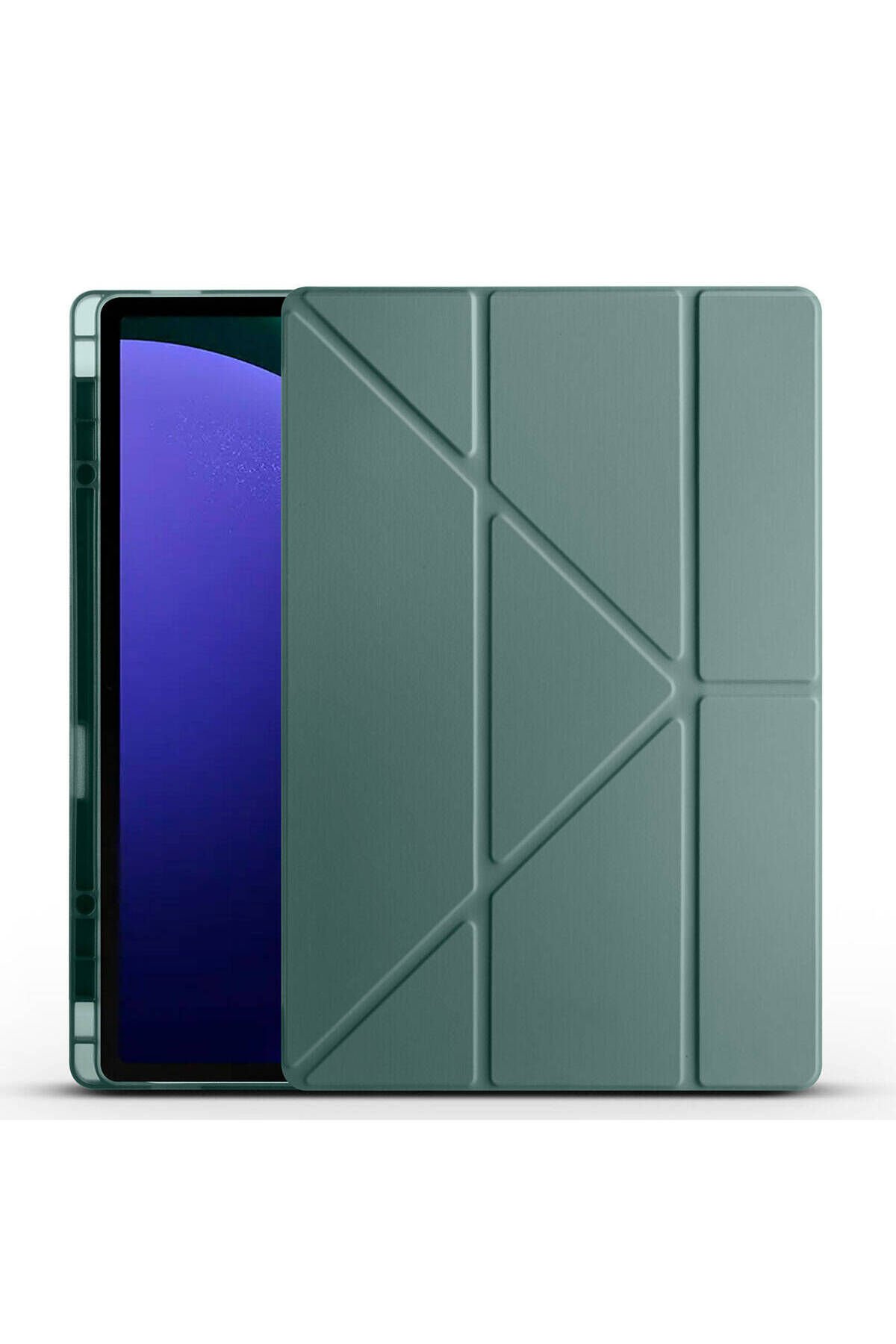 Galaxy Tab S10 Ultra Kılıf ZPRB Tri Folding Kalem Bölmeli Standlı Kılıf - Koyu Yeşil Koyu Yeşil