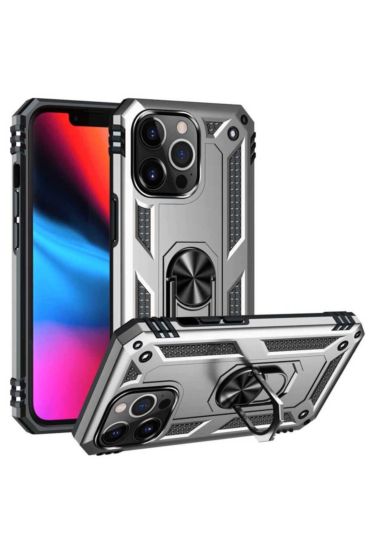 iPhone 13 Pro Max Uyumlu BSAY Vega Kılıf-Kırmızı Gri