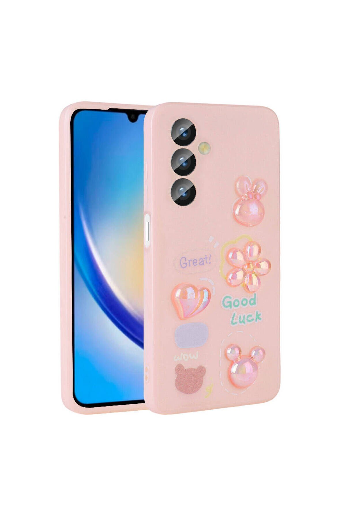 Galaxy A14 5G Kılıf Kabartma Figürlü Parlak BSAY Toys Silikon Kapak - Açık Yeşil Pembe