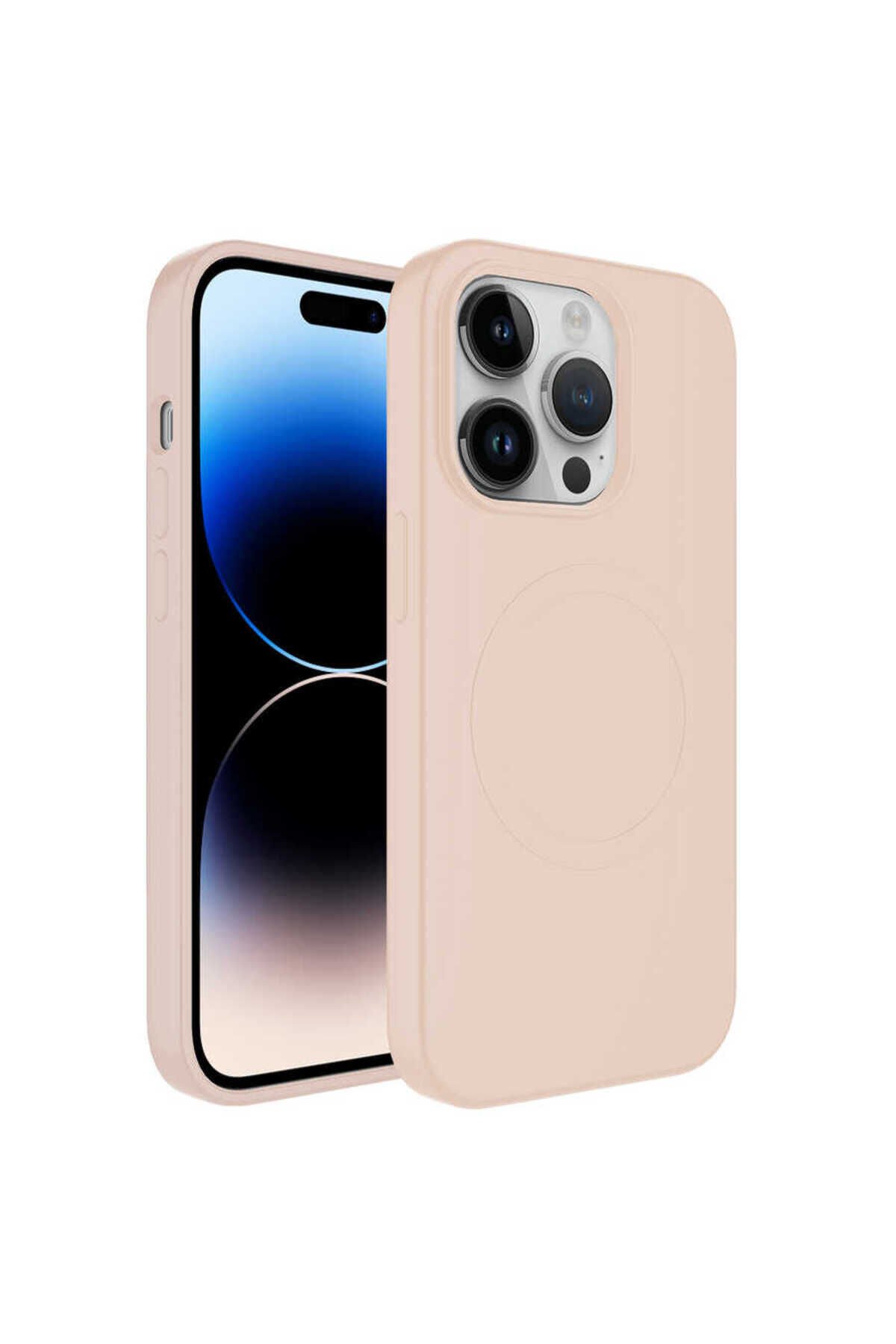 iPhone 13 Pro Max Uyumlu Magsafe Wireless Şarj Özellikli Pastel Renk Silikon BSAY Plas Kılıf-K Pembe Açık