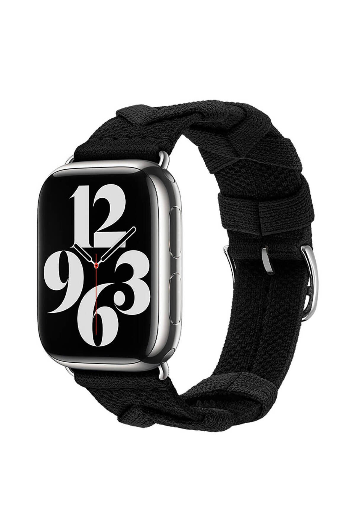 Watch 7 41mm Uyumlu STSR- KRD-97 Sarmal Örgü Tasarımlı Kordon-Siyah Siyah