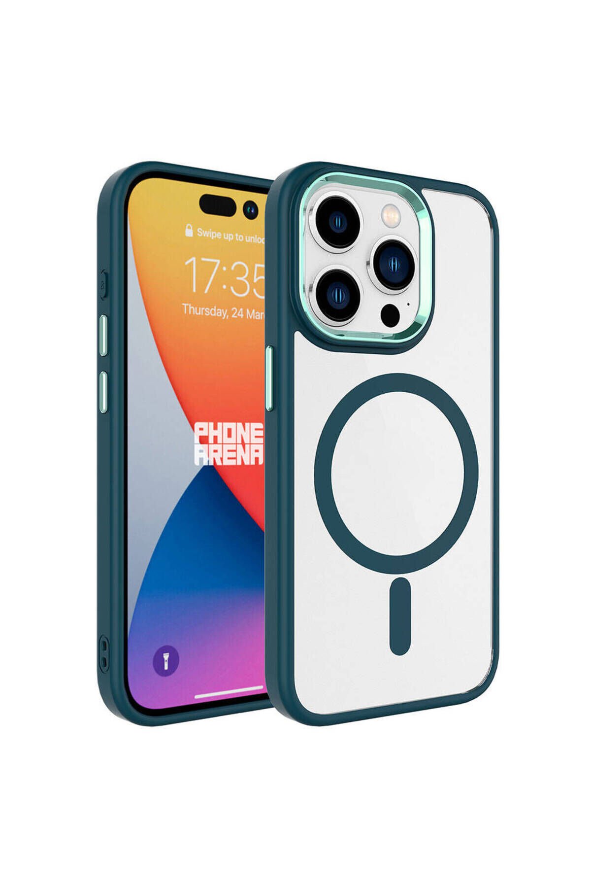 iPhone 15 Pro Uyumlu Wireless Şarj Özellikli BSAY Krom Magsafe Silikon Kılıf-Lila Koyu Yeşil