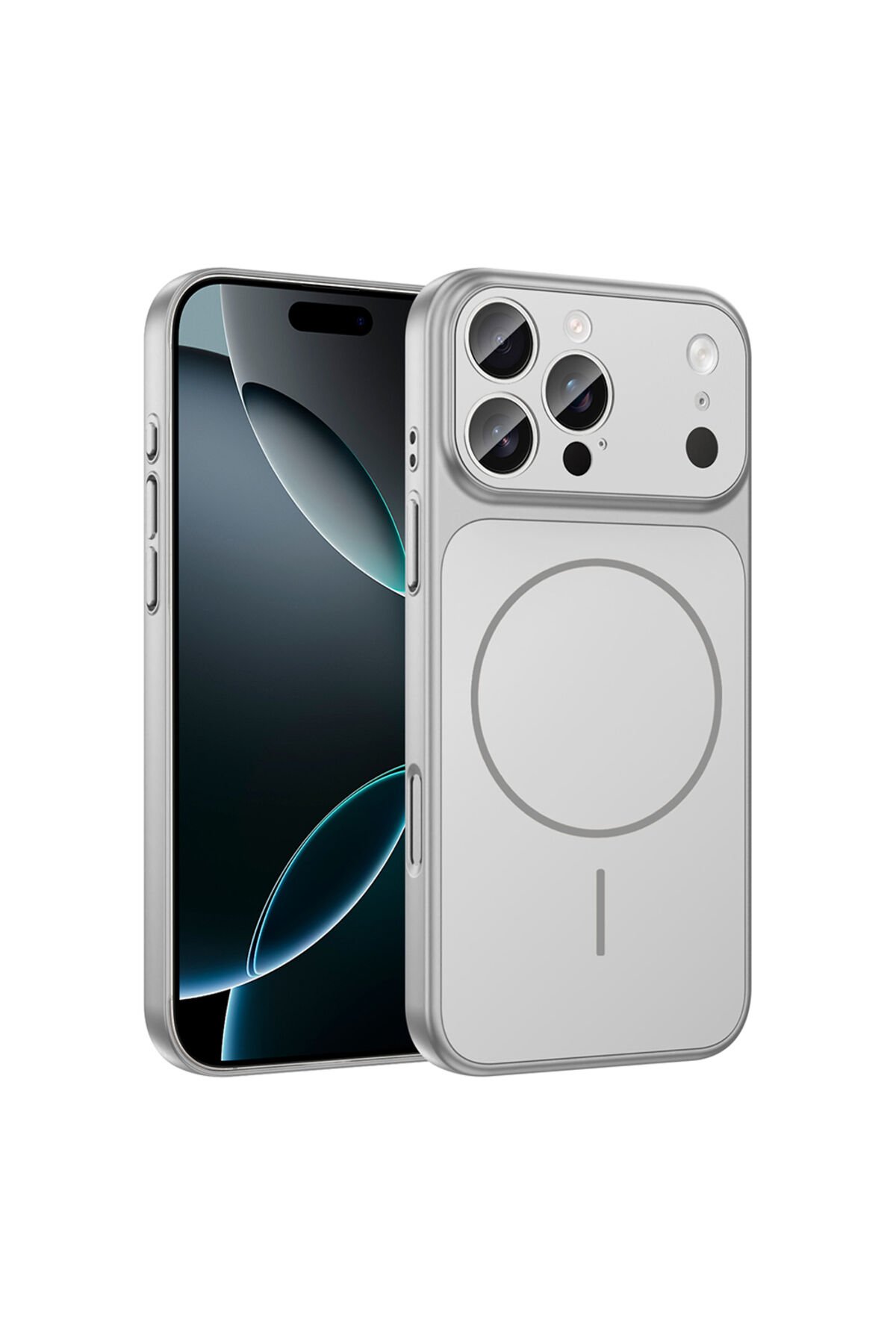 iPhone 15 Pro Kılıf BSAY M-Safe Şarj Özellikli Kamera Korumalı Formen Kapak - Gümüş