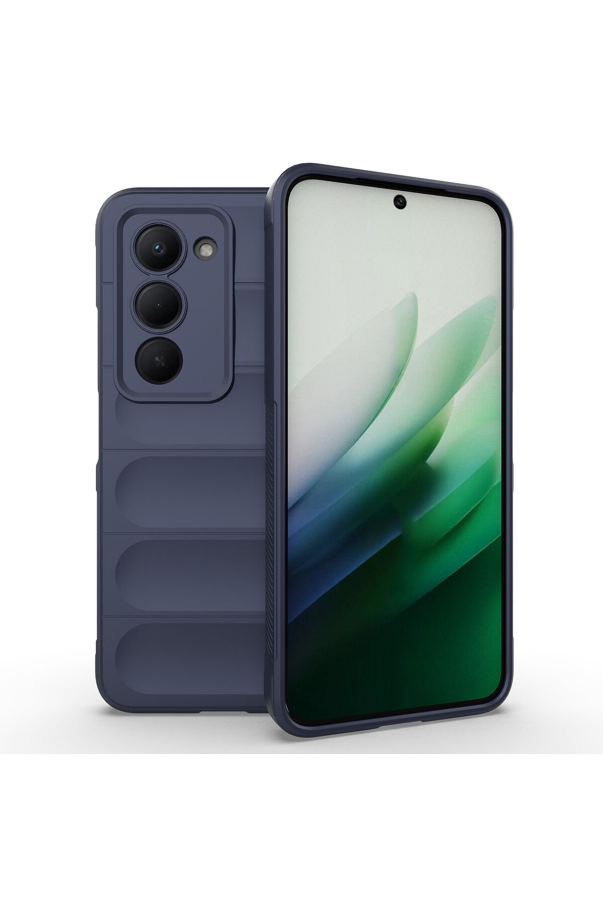 Redmi 15 Kılıf Esnek TPU Oyuklu Arka Yüzey Tasarımlı BSAY Etnik Silikon Kapak - Koyu Yeşil Lacivert