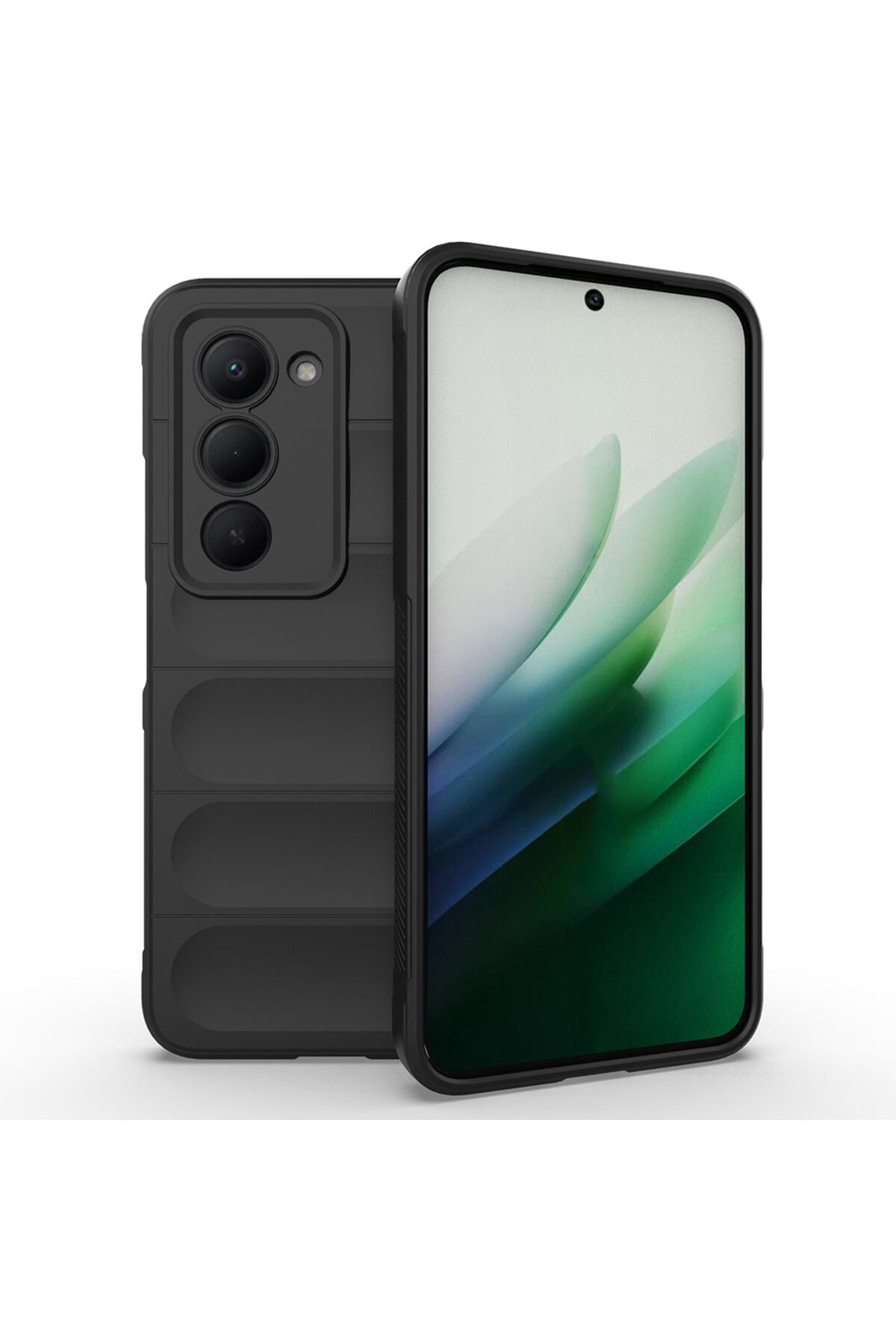 Redmi 15 Kılıf Esnek TPU Oyuklu Arka Yüzey Tasarımlı BSAY Etnik Silikon Kapak - Koyu Yeşil Siyah