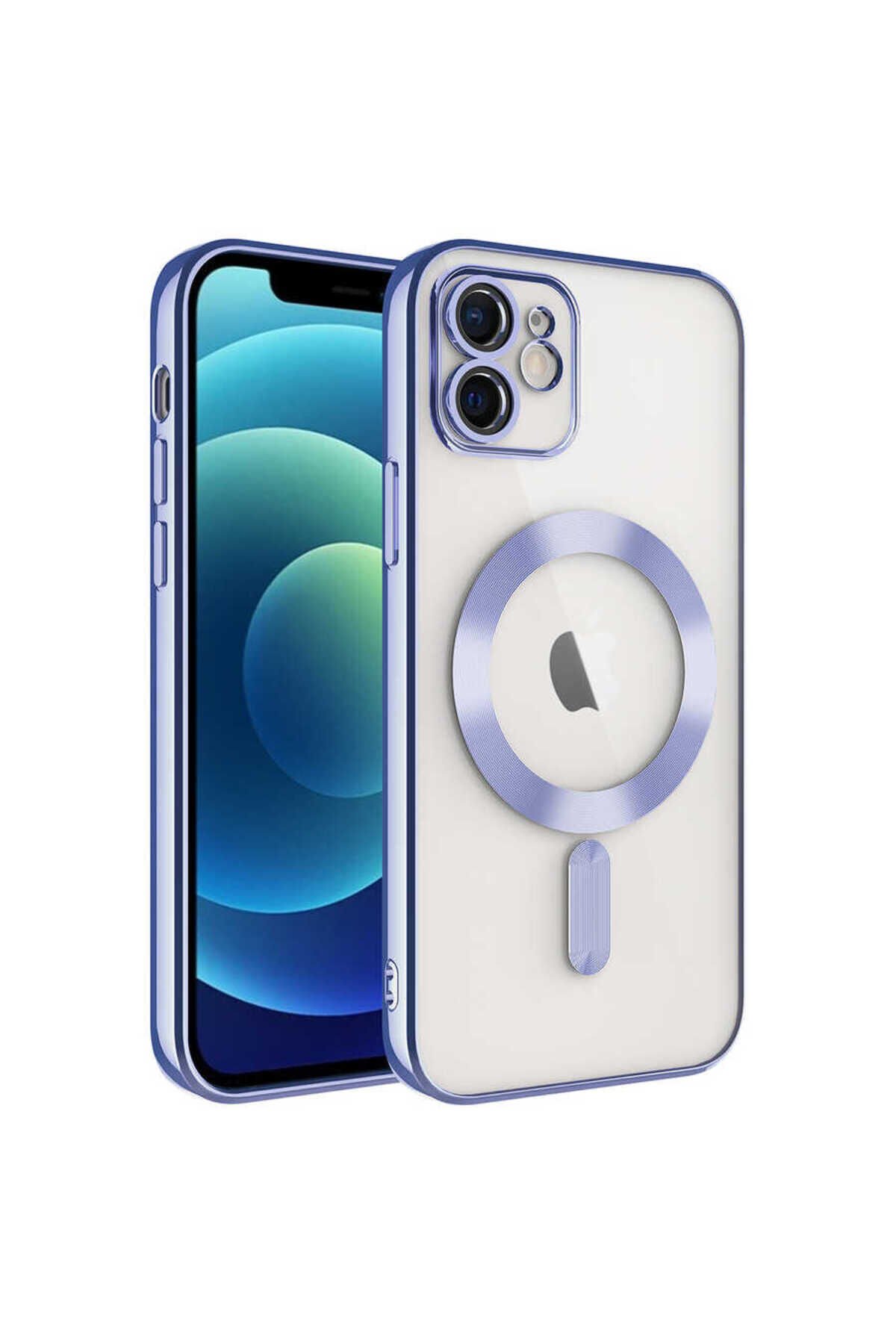 iPhone 11 Uyumlu Kamera Korumalı Magsafe Wireless Şarj Özellikli BSAY Demre Kılıf-Lila