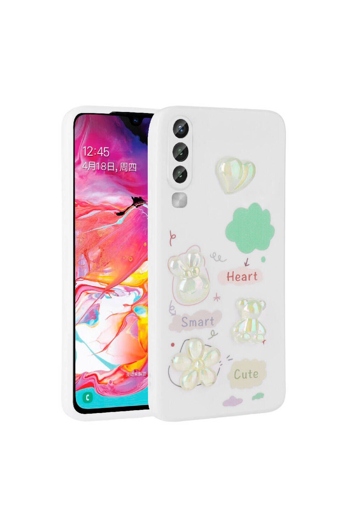 Galaxy A70 Kılıf Kabartma Figürlü Parlak BSAY Toys Silikon Kapak - Açık Yeşil Beyaz