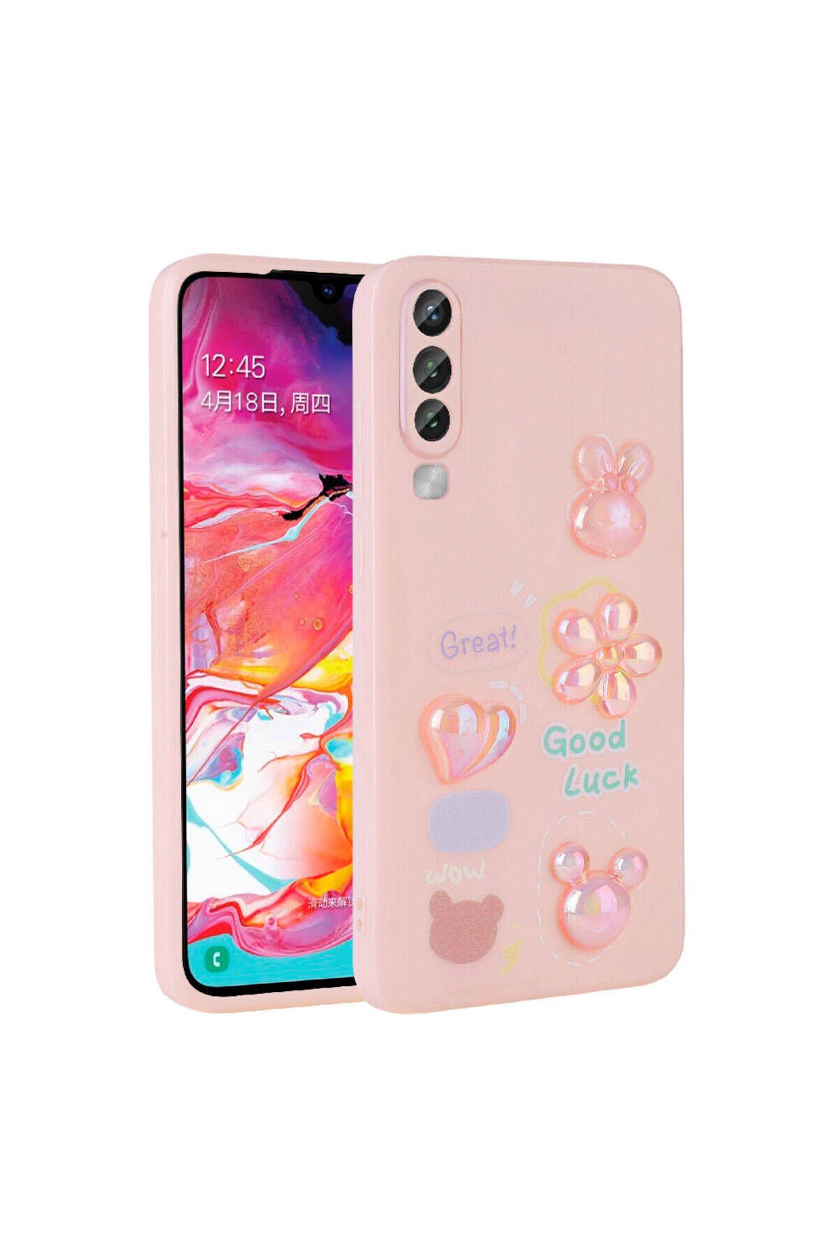 Galaxy A70 Kılıf Kabartma Figürlü Parlak BSAY Toys Silikon Kapak - Açık Yeşil Pembe