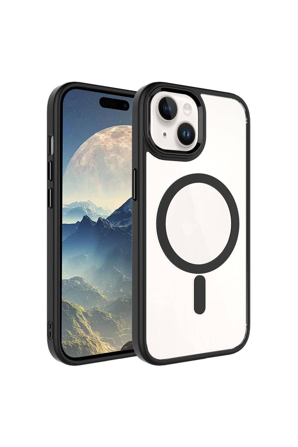 iPhone 15 Plus Uyumlu Wireless Şarj Özellikli BSAY Krom Magsafe Silikon Kılıf-Mavi Siyah