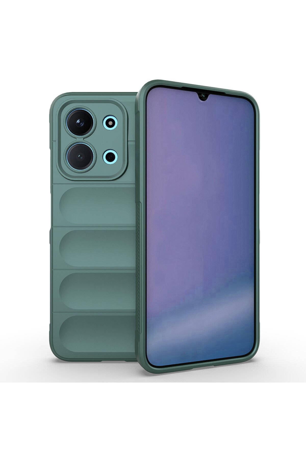 Redmi 15C 4G Kılıf Esnek TPU Oyuklu Arka Yüzey Tasarımlı HZRV Etnik Silikon Kapak - Koyu Yeşil Yeşil