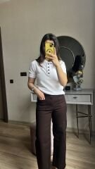 Yüksek Bel Geniş Paça Jean Pantolon