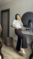 Yüksek Bel Geniş Paça Jean Pantolon