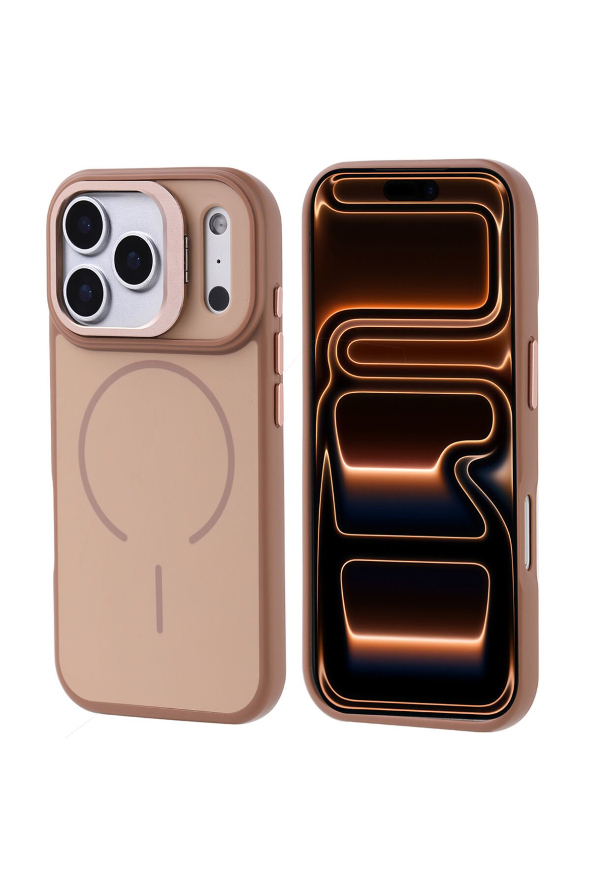 iPhone 17 Pro Max Kılıf M-safe Şarj Özellikli Kamera Standlı BSAY Notron Kapak - Gold