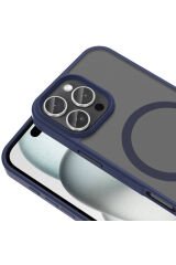 iPhone 16 Pro Max Kılıf Magsafe Şarj Özellikli Mat Arka Yüzey BSAY Sio Kapak-Siyah Derin Mor