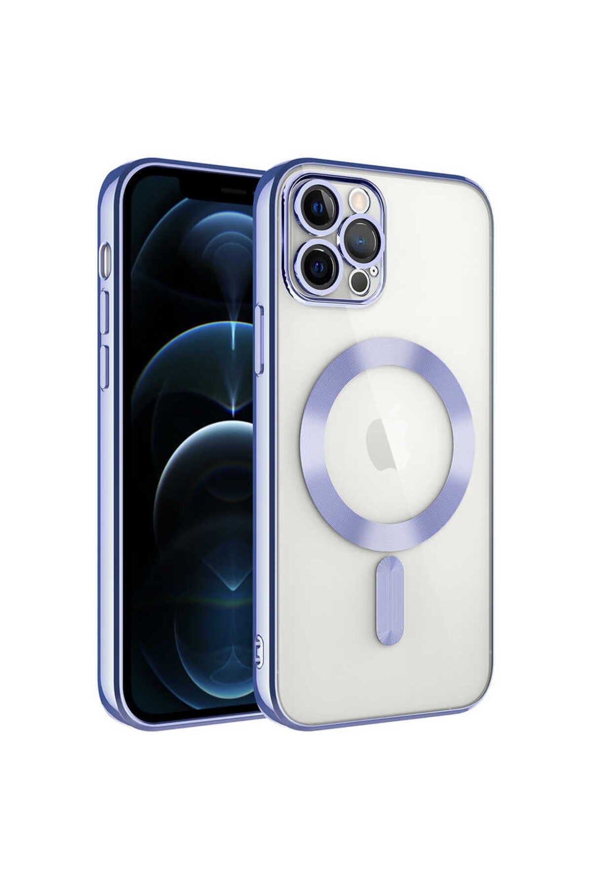 iPhone 12 Pro Uyumlu Kamera Korumalı Magsafe Wireless Şarj Özellikli BSAY Demre Kılıf-Lila