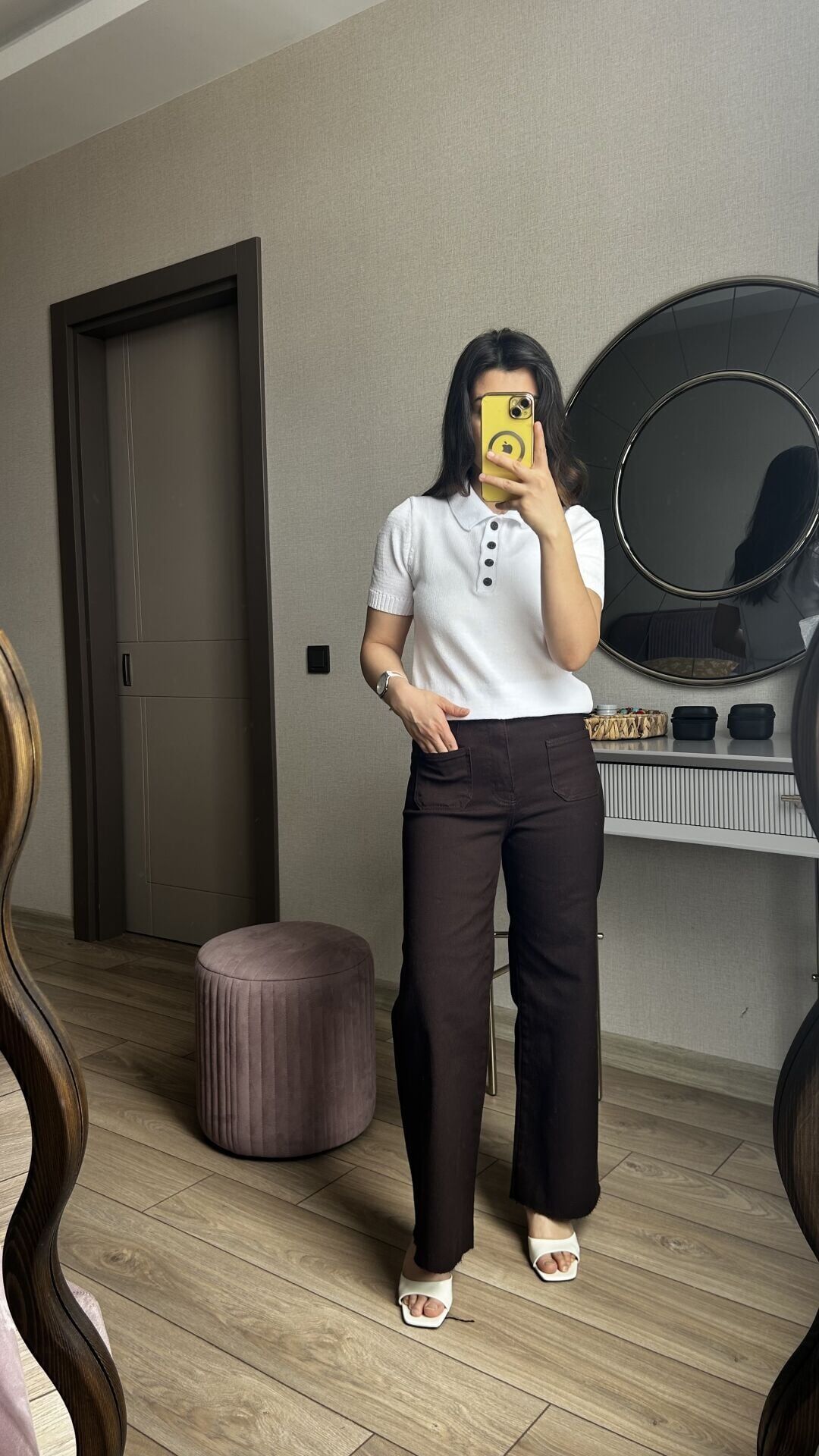 Yüksek Bel Geniş Paça Jean Pantolon Kahverengi - 36