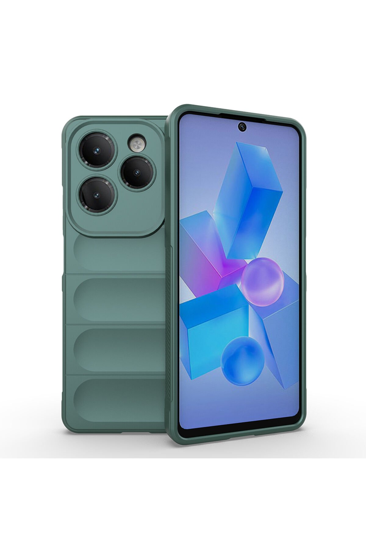 İnfinix Hot 40 Pro Kılıf Esnek TPU Oyuklu Arka Yüzey Tasarımlı BSAY Etnik Silikon Kapak - Koyu Yeşil Yeşil