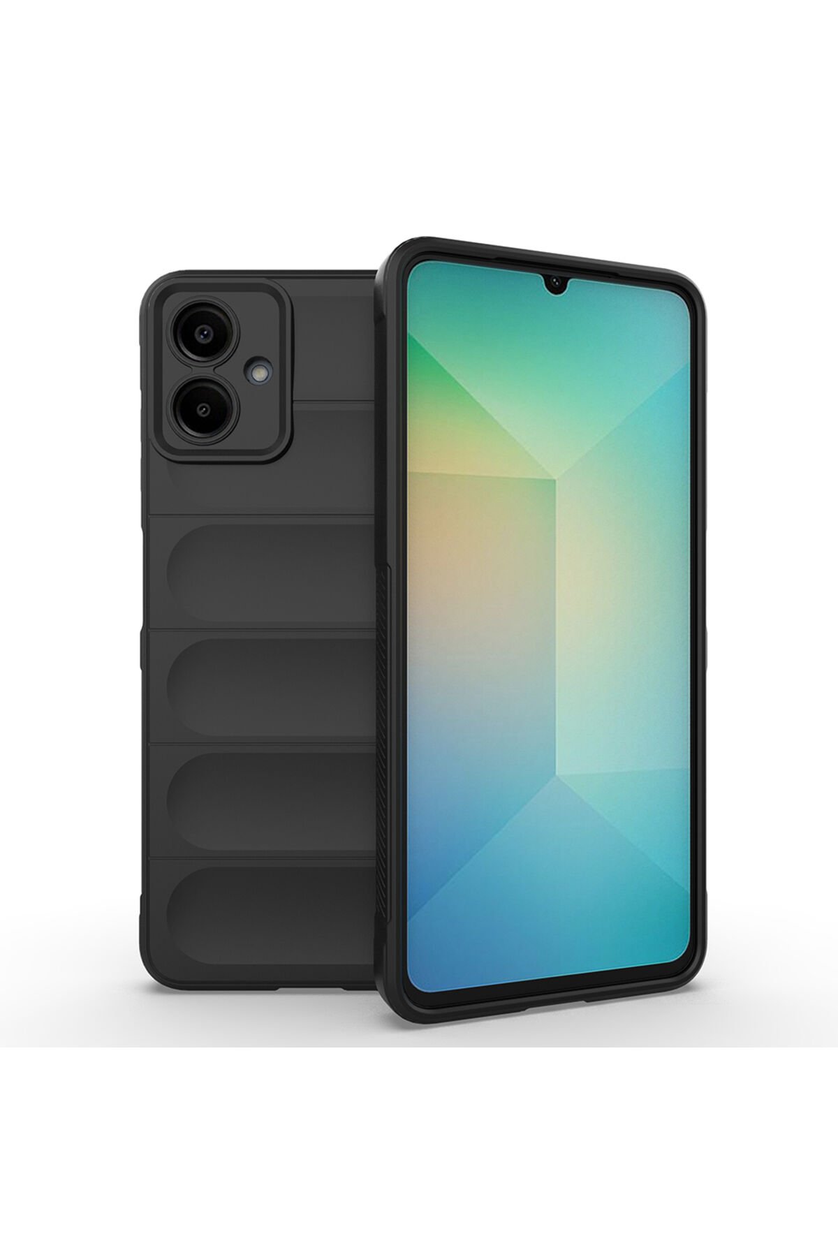 Galaxy A07 Kılıf Esnek TPU Oyuklu Arka Yüzey Tasarımlı BSAY Etnik Silikon Kapak - Koyu Yeşil Siyah