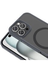 iPhone 16 Pro Max Kılıf Magsafe Şarj Özellikli Mat Arka Yüzey BSAY Sio Kapak-Siyah Gri