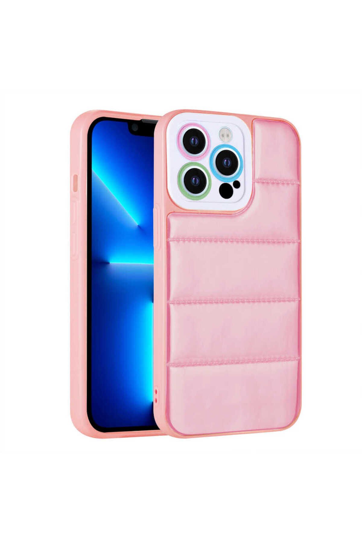 iPhone 13 Pro Max Uyumlu Kamera Korumalı AiHTTgli Renkli BSAY Seksek Kılıf-Turuncu Pembe