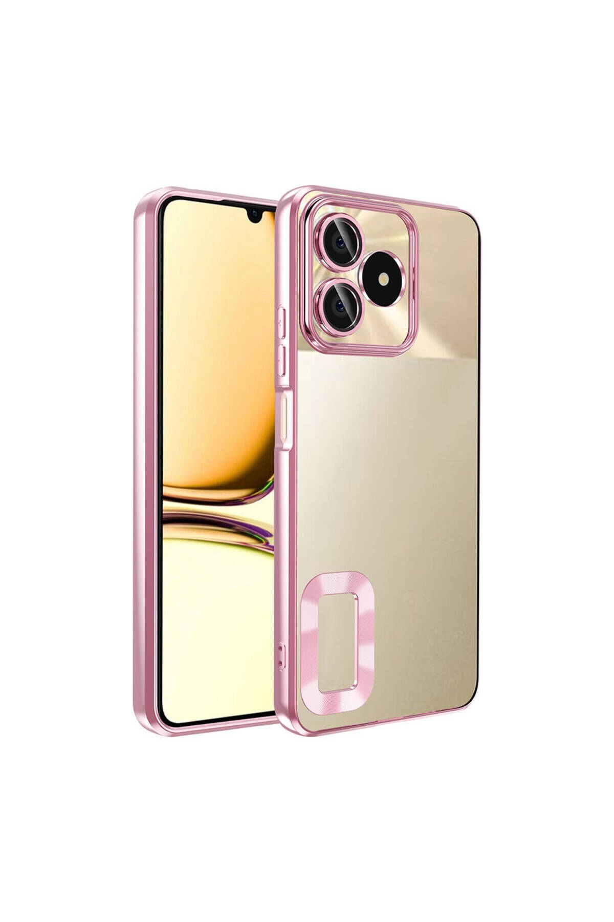Realme C53 Kılıf Kamera Korumalı Logo Gösteren BSAY Omega Kapak - Gold Rose Gold